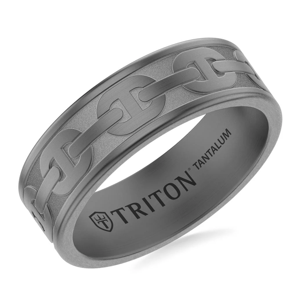 7MM Tantalum Ring with Laser Carved Coil Link Design and Flat Edge Profile - Image 2