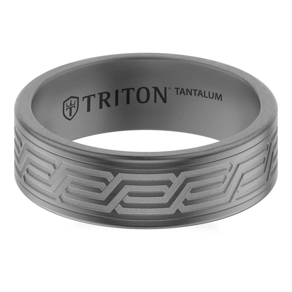7MM Tantalum Ring with Laser Carved Modern Link Design and Flat Edge Profile