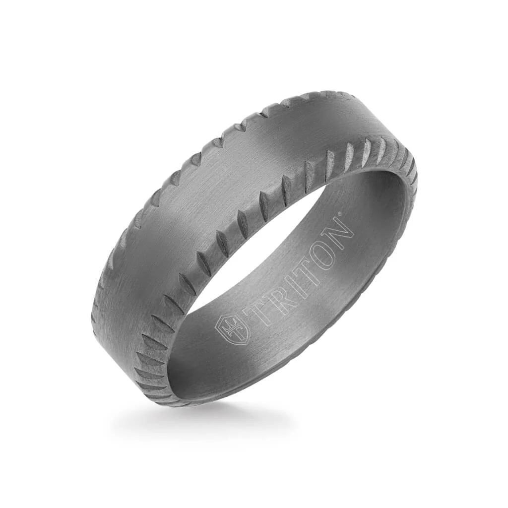 7MM Tantalum Ring - Milgrain Finish and Bevel Edge - Image 3