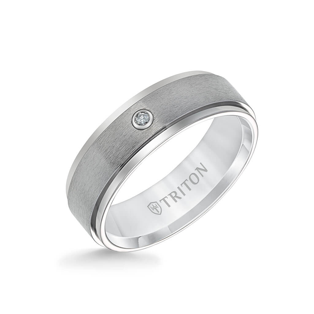 7MM Titanium Diamond Ring - Solitarie Satin Finish and Step Edge - Image 2