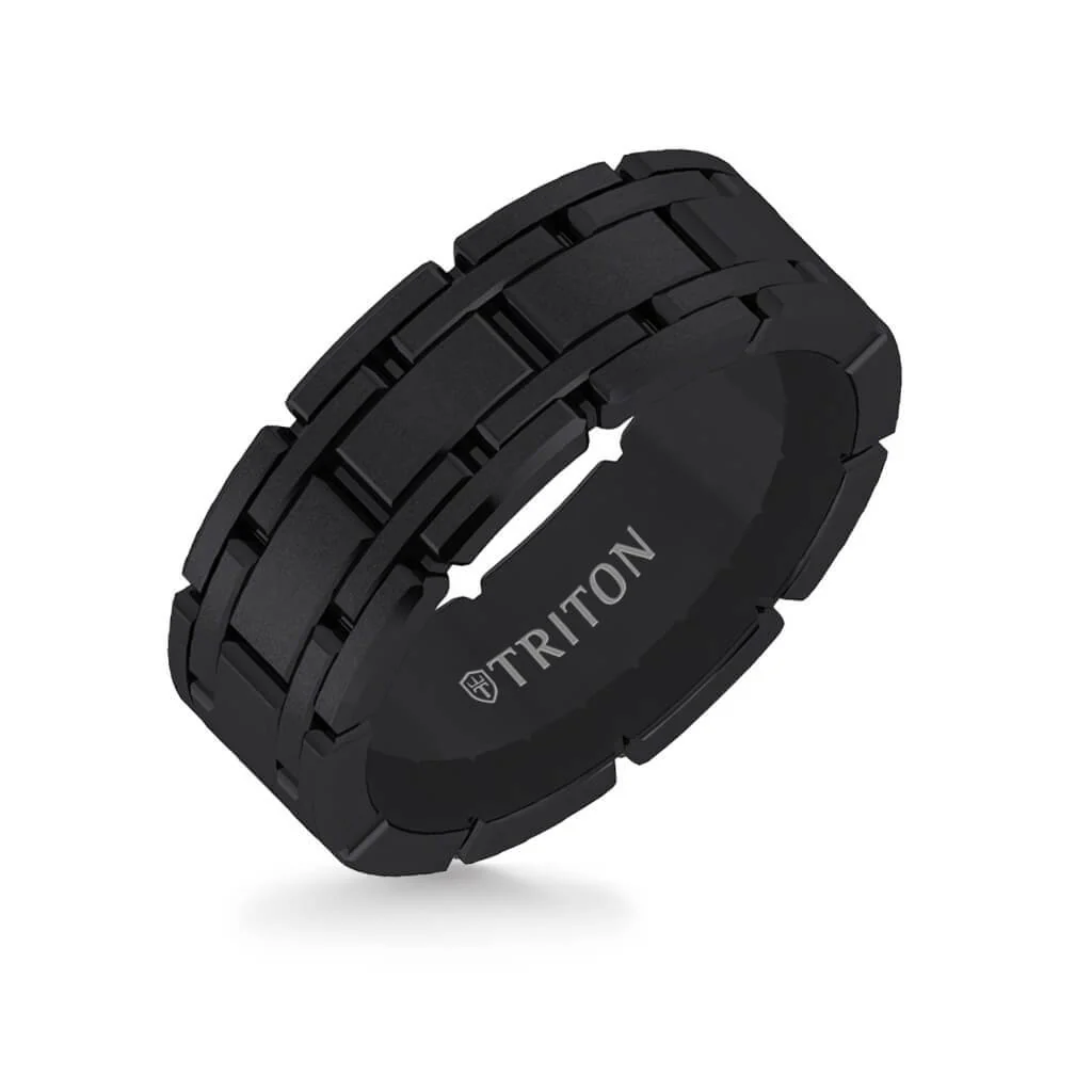 7MM Tungsten Carbide Gunmetal Grey Ring -  Stitch Design - Image 3