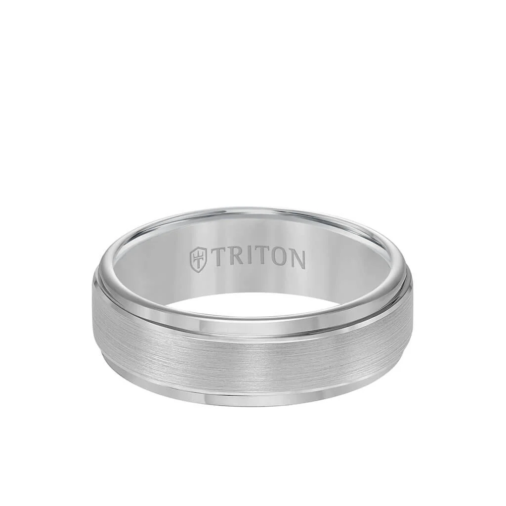 7MM Tungsten Carbide Ring - Brushed Finish and Step Edge - Image 5