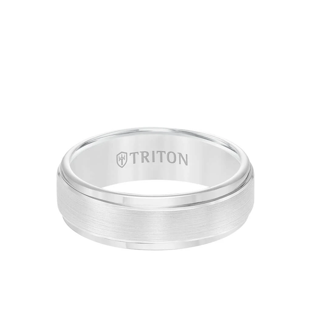 7MM Tungsten Carbide Ring - Brushed Finish and Step Edge - Image 9