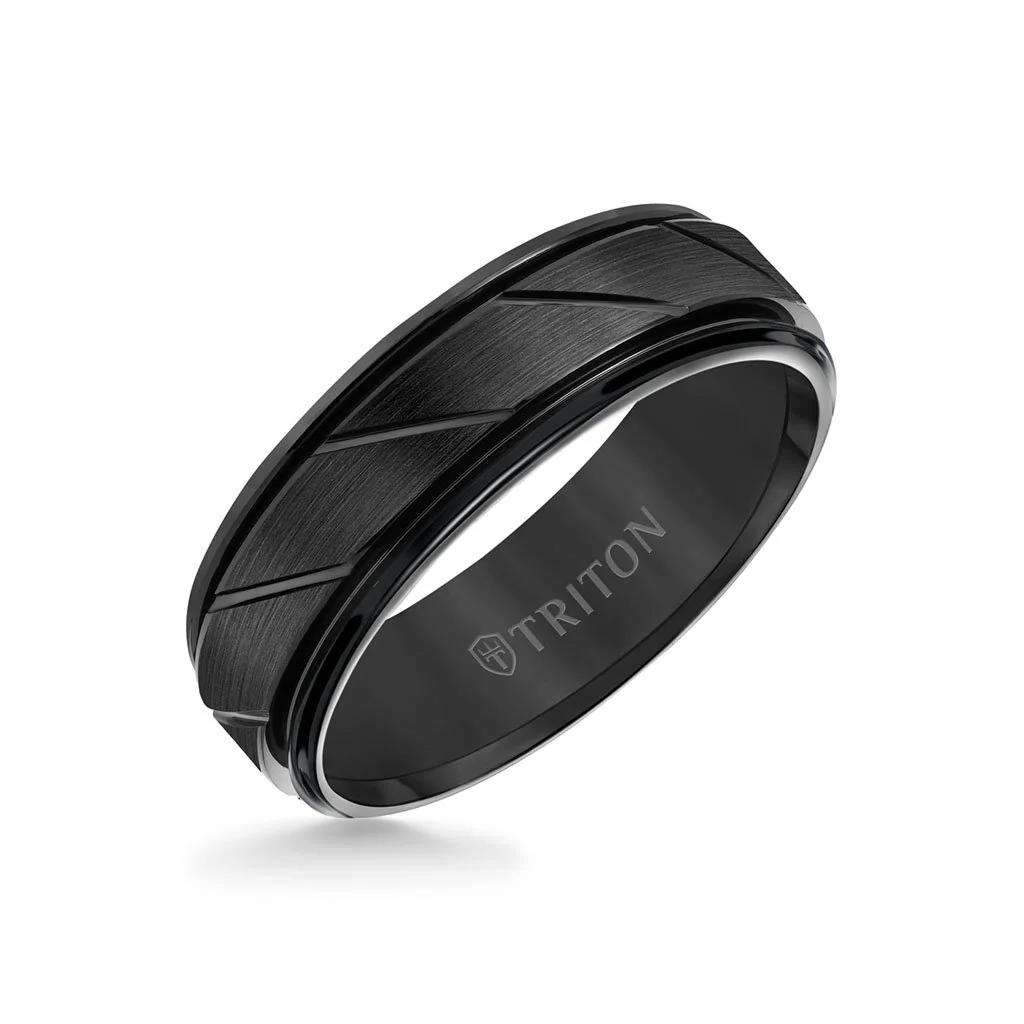 7MM Tungsten Carbide Ring - Diagonal Cut Center and Round Edge - Image 3