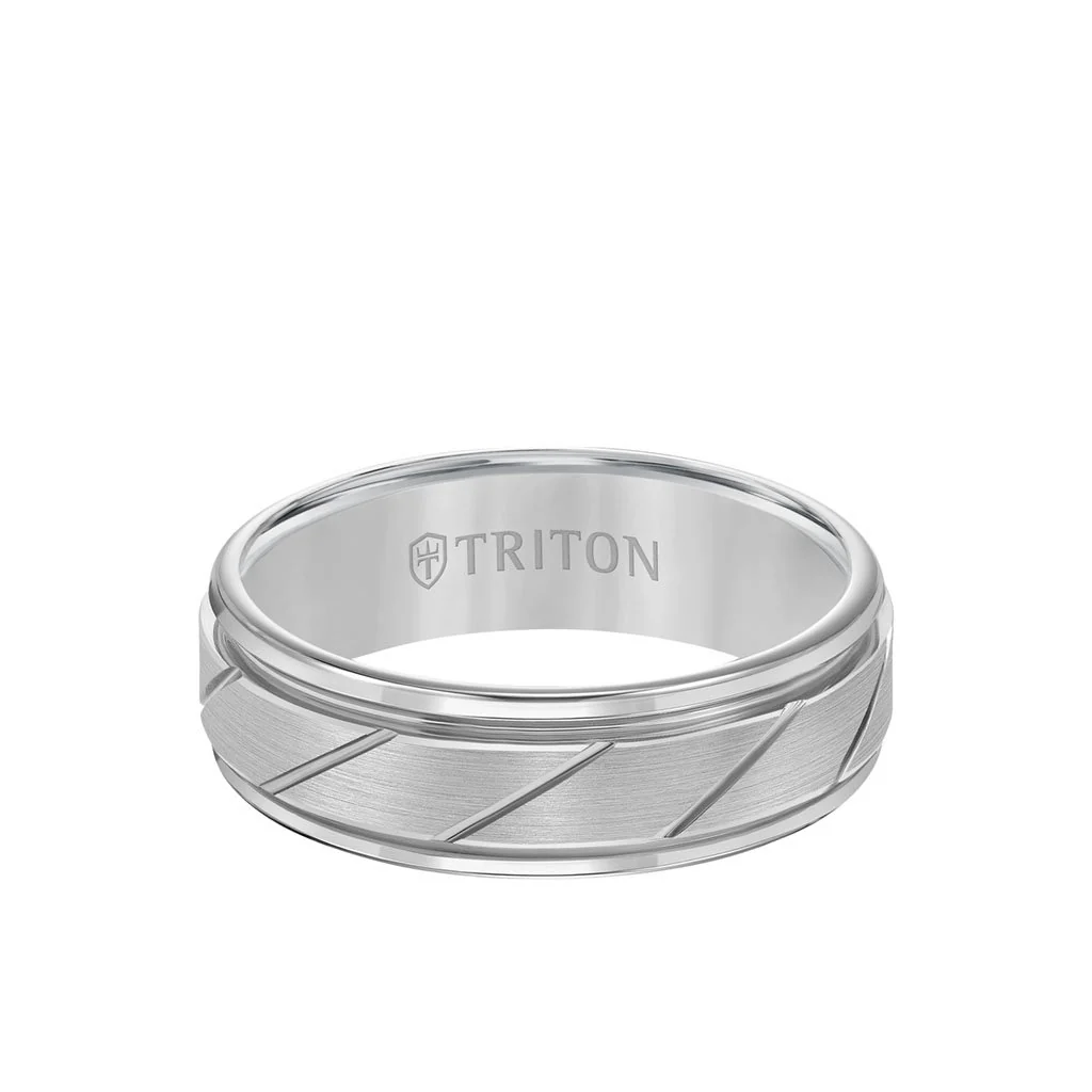 7MM Tungsten Carbide Ring - Diagonal Cut Center and Round Edge - Image 4