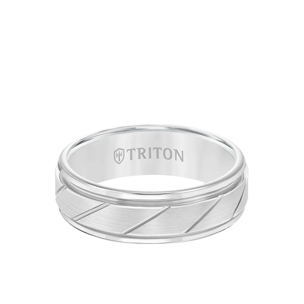 7MM Tungsten Carbide Ring - Diagonal Cut Center and Round Edge - Image 6
