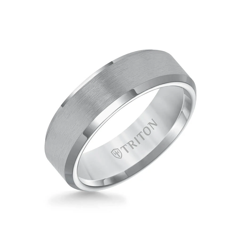 7MM Tungsten Carbide Ring - Satin Finish and Bevel Edge - Image 3