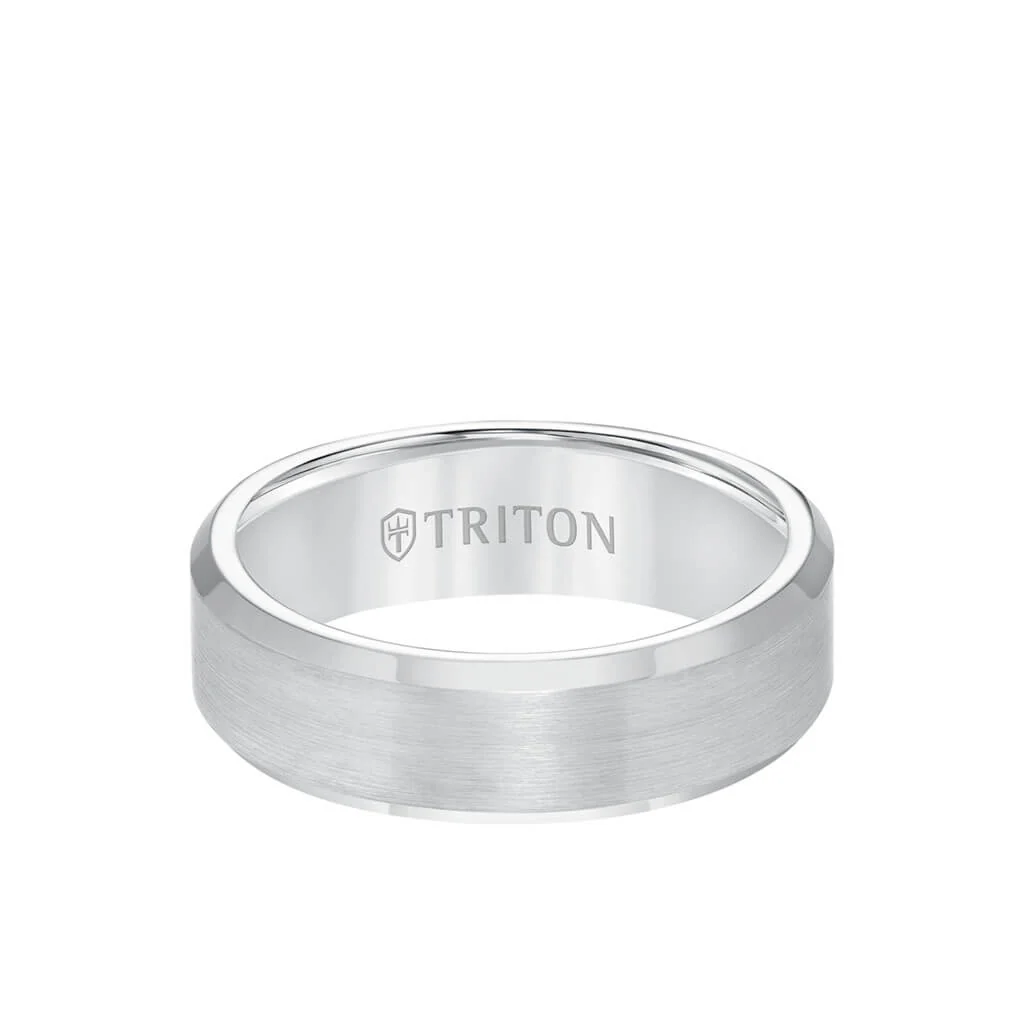 7MM Tungsten Carbide Ring - Satin Finish and Bevel Edge - Image 4