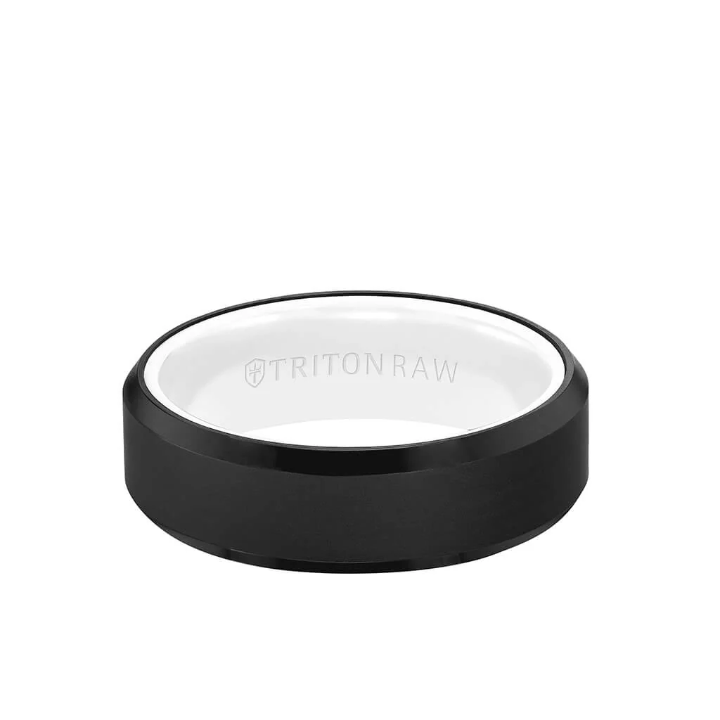 7MM Tungsten RAW Black DLC Ring - Ceramic Interior and Bevel Edge - Image 3
