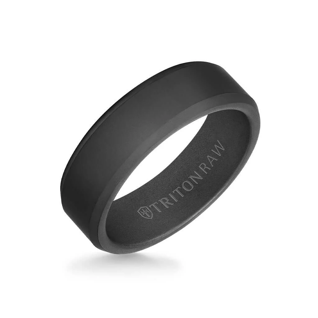 7MM Tungsten RAW Black DLC Ring - Matte Finish and Bevel Edge - Image 3