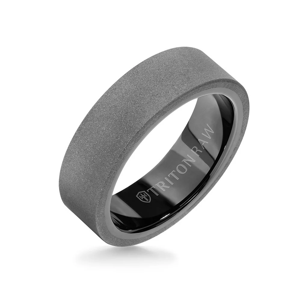 7MM Tungsten RAW Ring - Sandblasted With Inside Shine and Flat Edge - Image 3