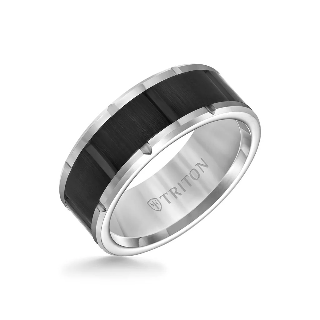 8.5MM Tungsten Carbide Ring - Brick Pattern Center and Bevel Edge - Image 3