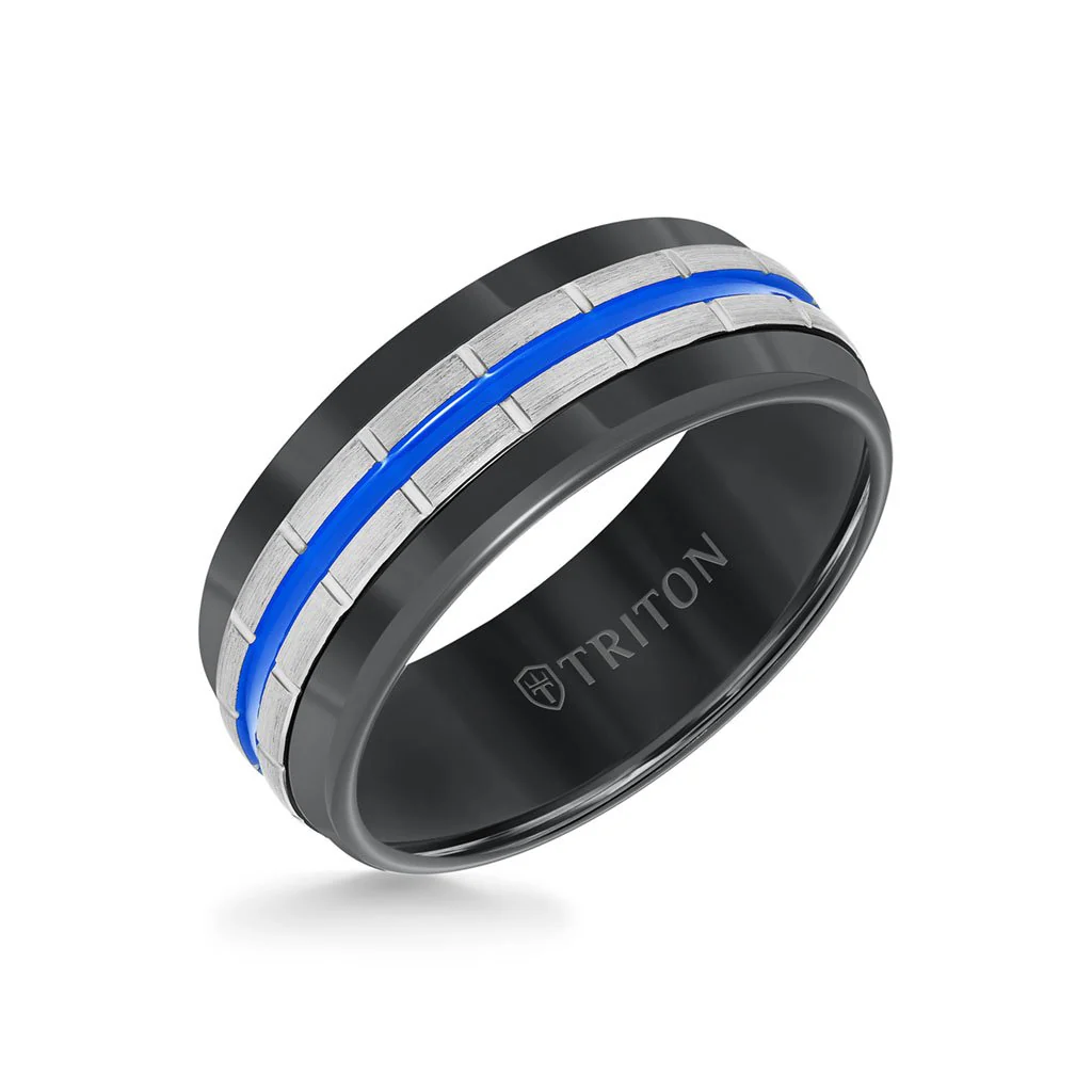 8.5MM Tungsten Carbide Ring - Center Stripe and Flat Edge - Image 3
