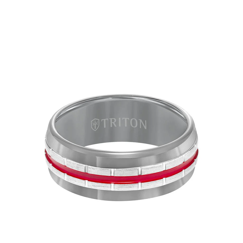 8.5MM Tungsten Carbide Ring - Center Stripe and Flat Edge - Image 4
