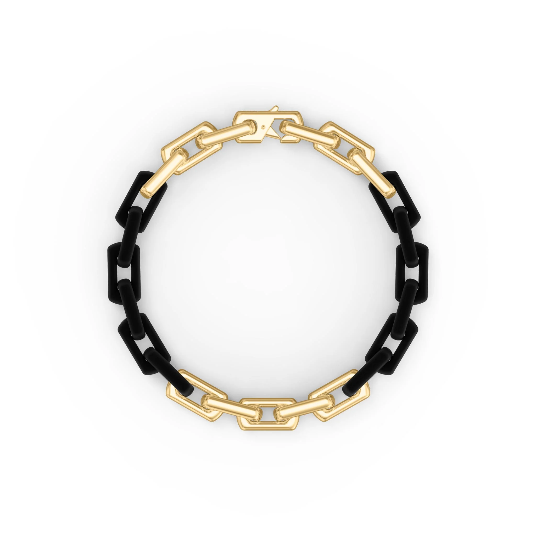 8" On-Trend Two-Tone Bracelet with Polished 18K Yellow Gold Plating over Sterling Silver an Black PVD Links with Silver Rhodium Finish - Image 2
