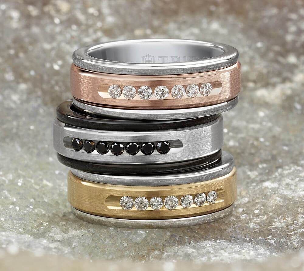 8MM Black Tungsten Carbide Ring - Black Diamonds 14K White Gold Insert with Round Edge - Image 3