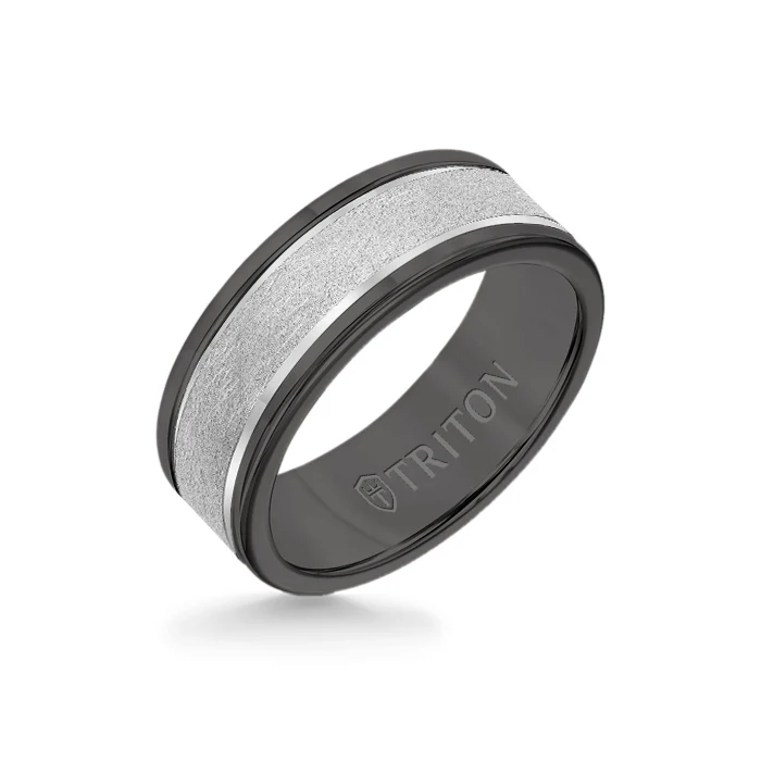 8MM Black Tungsten Carbide Ring - Crystalline 14K White Gold Insert with Round Edge