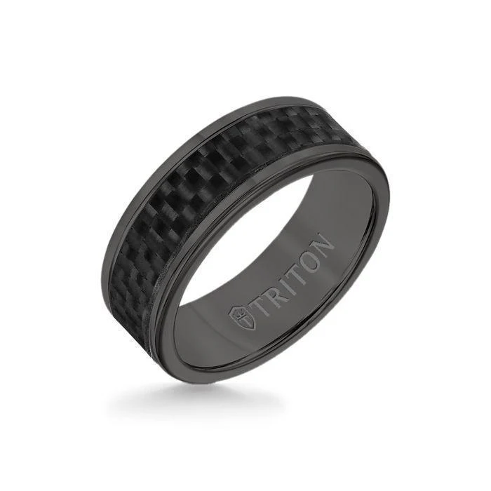 8MM Black Tungsten Carbide Ring - Twill Carbon Fiber Insert with Round Edge