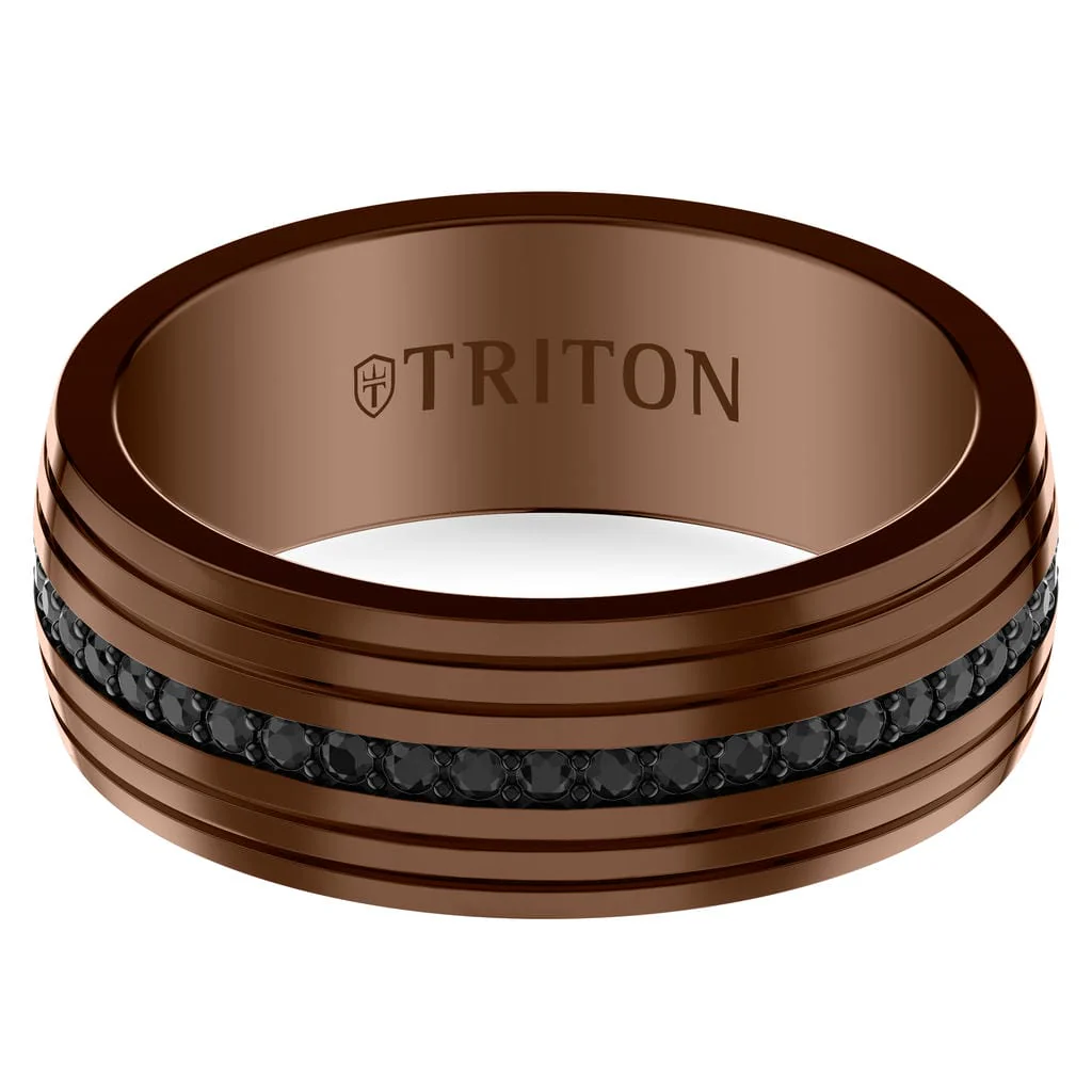 8mm Espresso and Black Tungsten Black Sapphire Eternity Ring