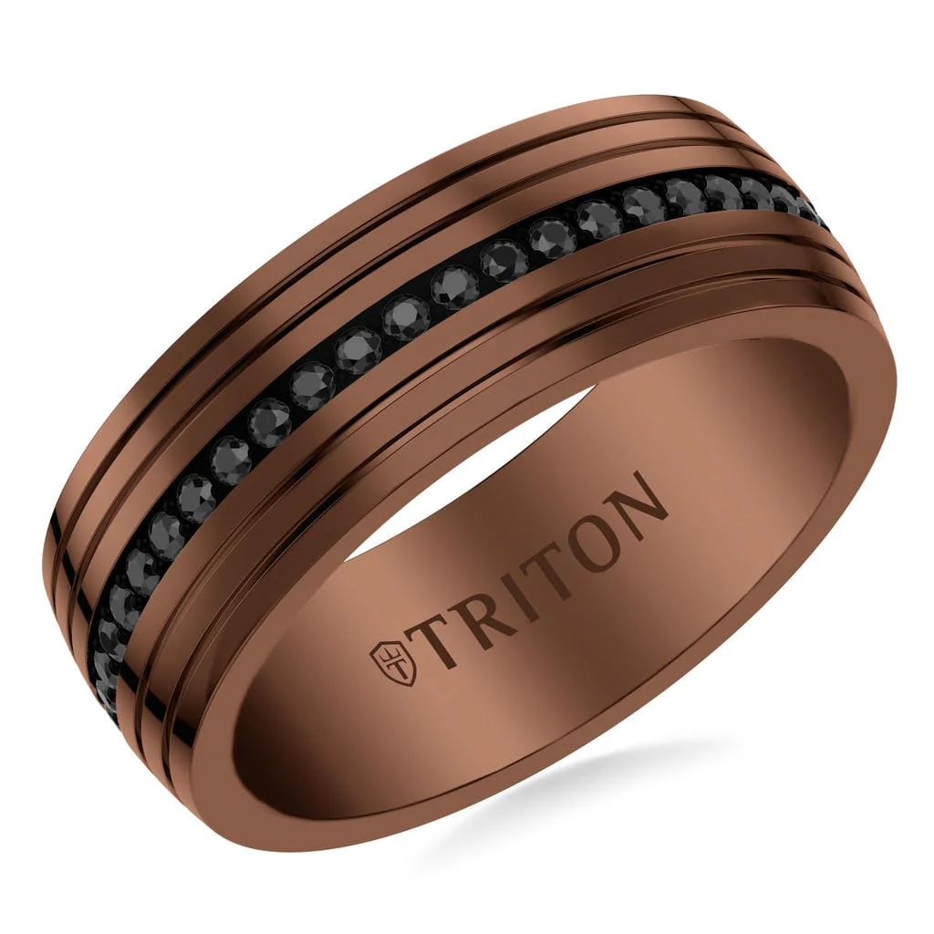 8mm Espresso and Black Tungsten Black Sapphire Eternity Ring - Image 2