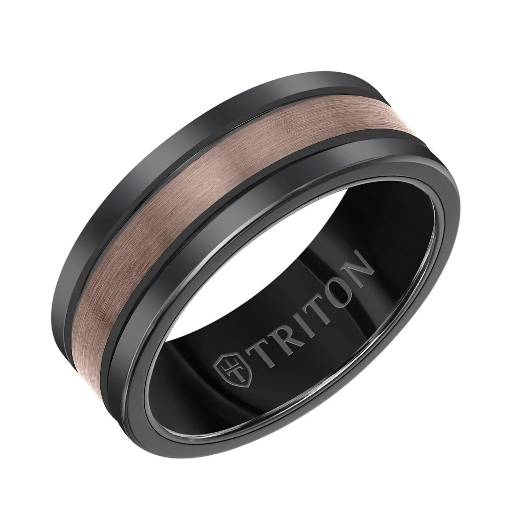 8MM Espresso Tungsten Carbide Ring - Satin Finish Center - Image 3