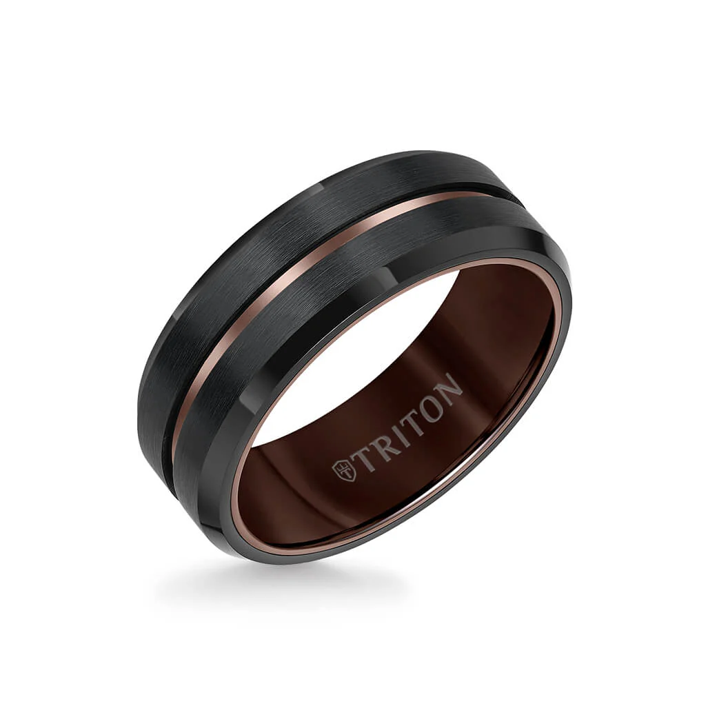 8MM Tungsten Carbide Ring - Satin Finish Center with Center Line - Image 4