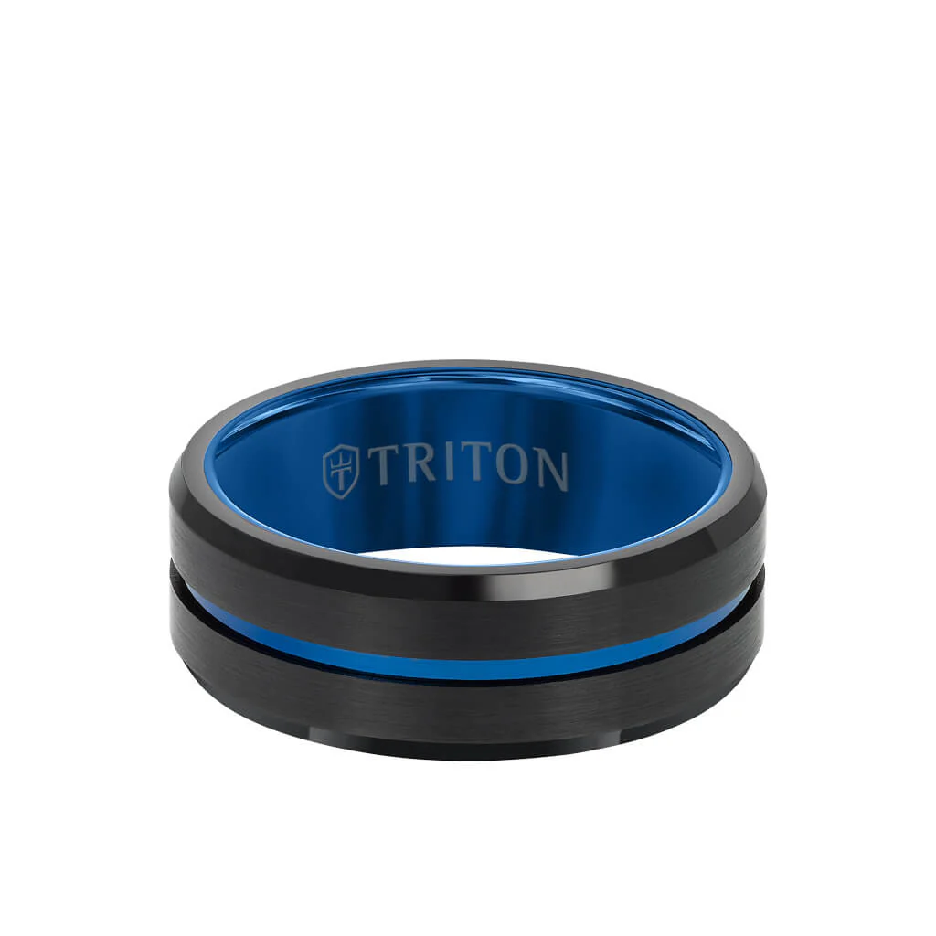 8MM Tungsten Carbide Ring - Satin Finish Center with Center Line - Image 5