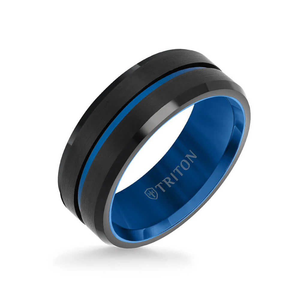8MM Tungsten Carbide Ring - Satin Finish Center with Center Line - Image 6