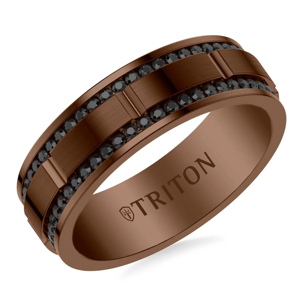 8mm Espresso Tungsten Black Sapphire Double Row Eternity Ring - Image 2