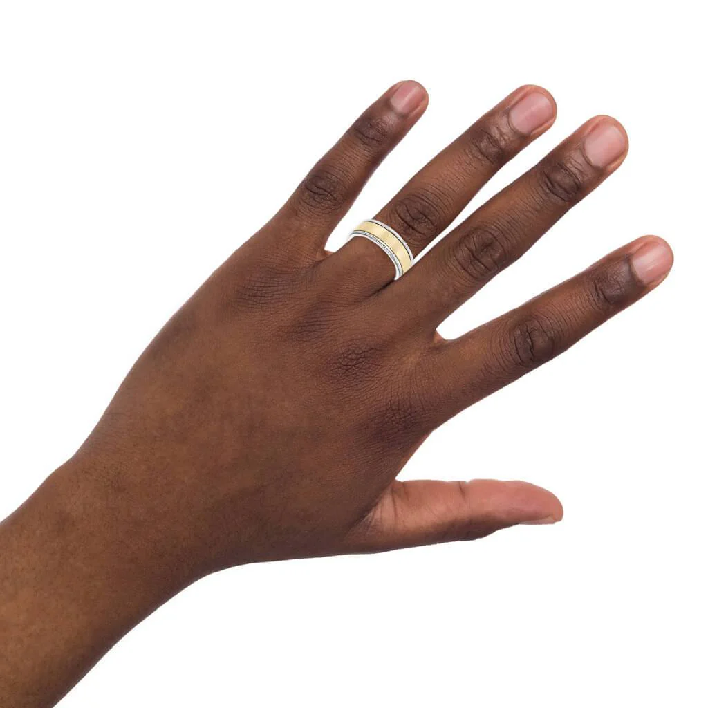8MM Grey Tungsten Carbide Ring - Linear 14K Yellow Gold Insert with Round Edge - Image 4