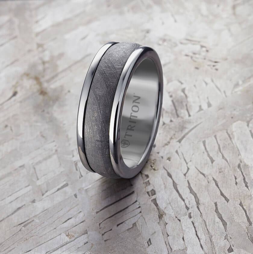 8MM Grey Tungsten Carbide Ring - Meteorite Insert with Round Edge - Image 3