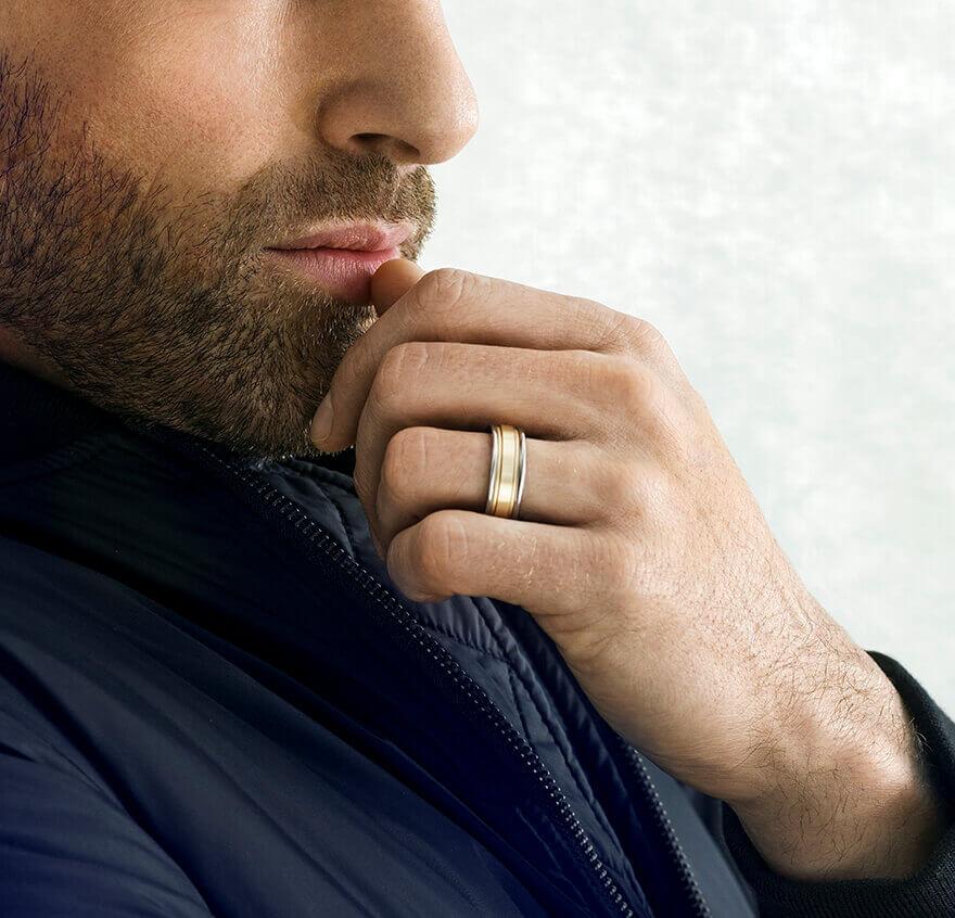 8MM Grey Tungsten Carbide Ring - Step Edge 14K Yellow Gold Insert with Round Edge - Image 3
