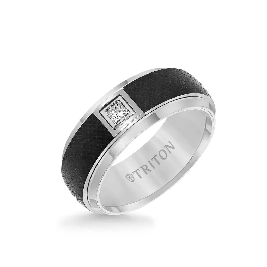 8MM Ring - Diamond Solitaire Florentine Center and Bevel Edge - Image 2