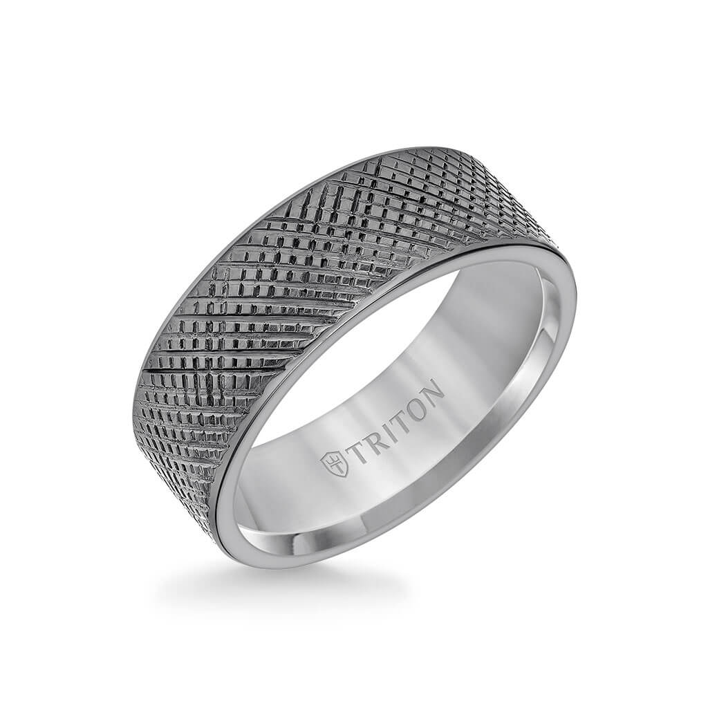 8MM Tantalum Ring – Cross Hatch Center and Flat Edge - Image 3