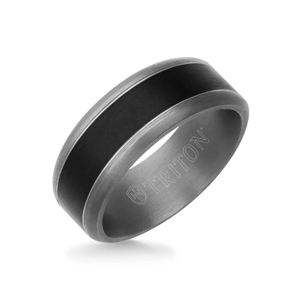 8MM Tantalum Ring - Wide Black Inlay and Bevel Edge - Image 3