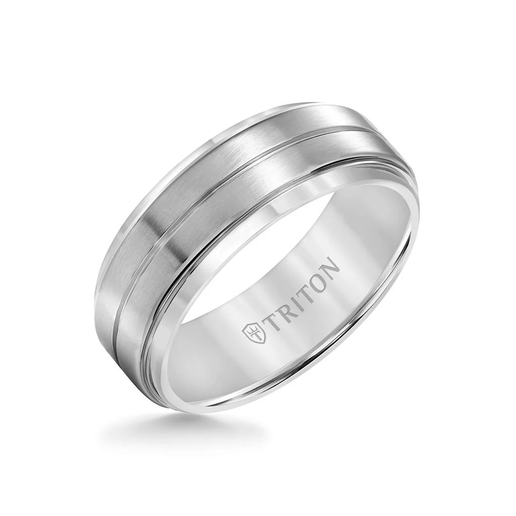 8MM Titanium Ring - Horizontal Center Cut and Step Edge - Image 4