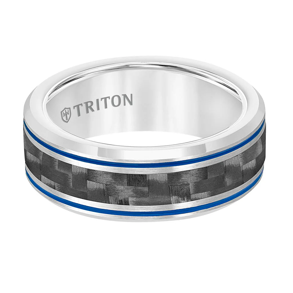 8MM Tungsten & Black Carbon Fiber Ring with Stripe and Bevel Edge - Image 7