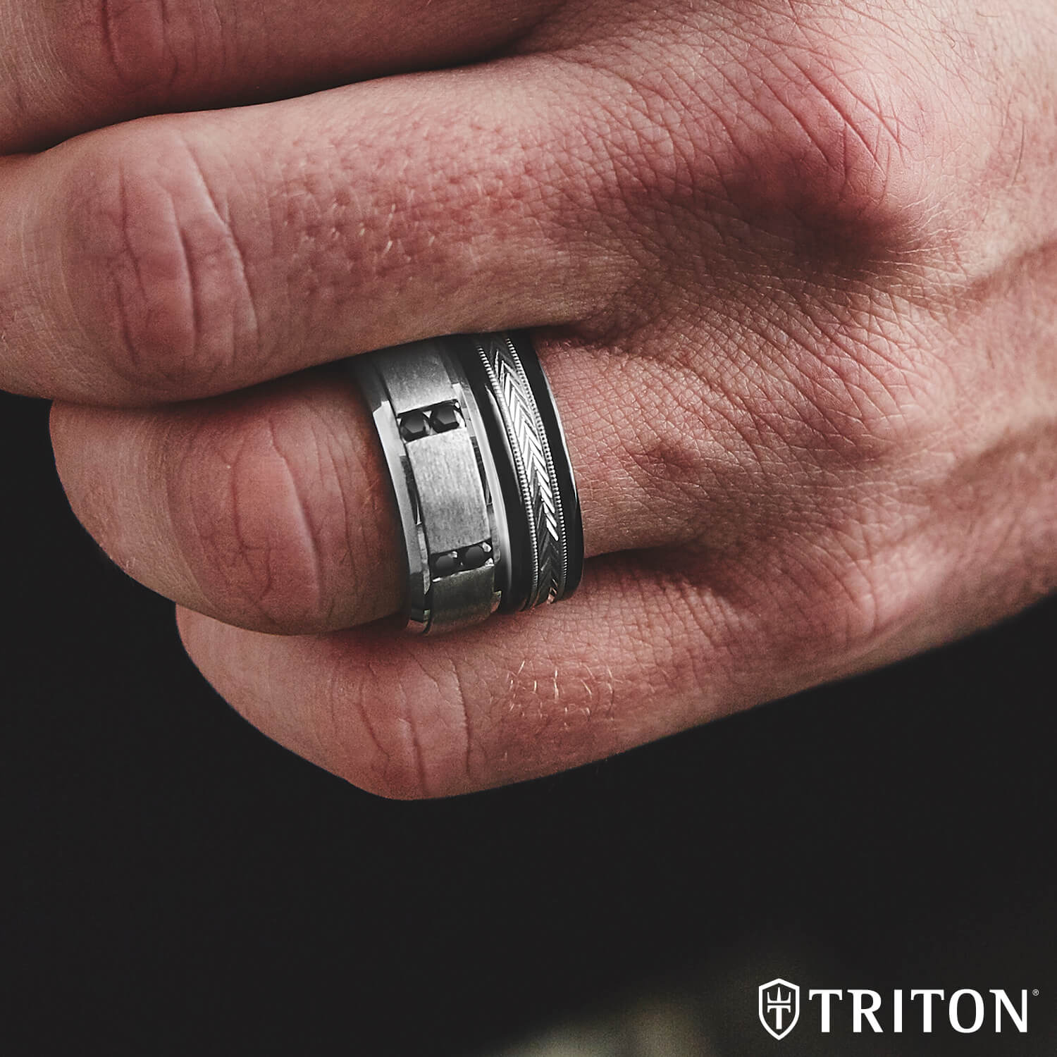 8MM Tungsten Black Sapphire Ring - Vertical Channel Set Silver Satin Finish and Bevel Edge - Image 2