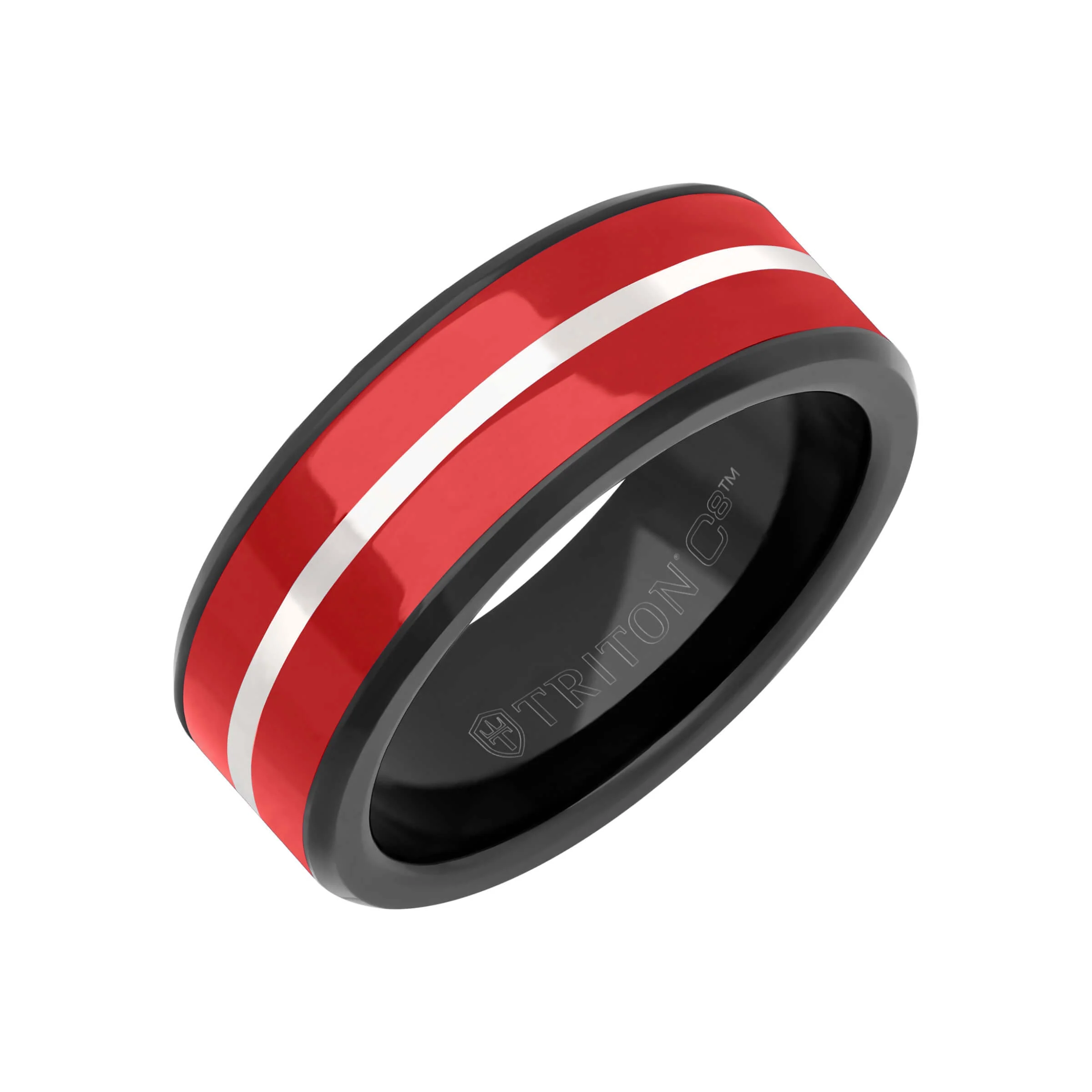 8MM Tungsten Carbide Ring - Ceramic C8 Inlay with  Center Line and Broken Edge - Image 3