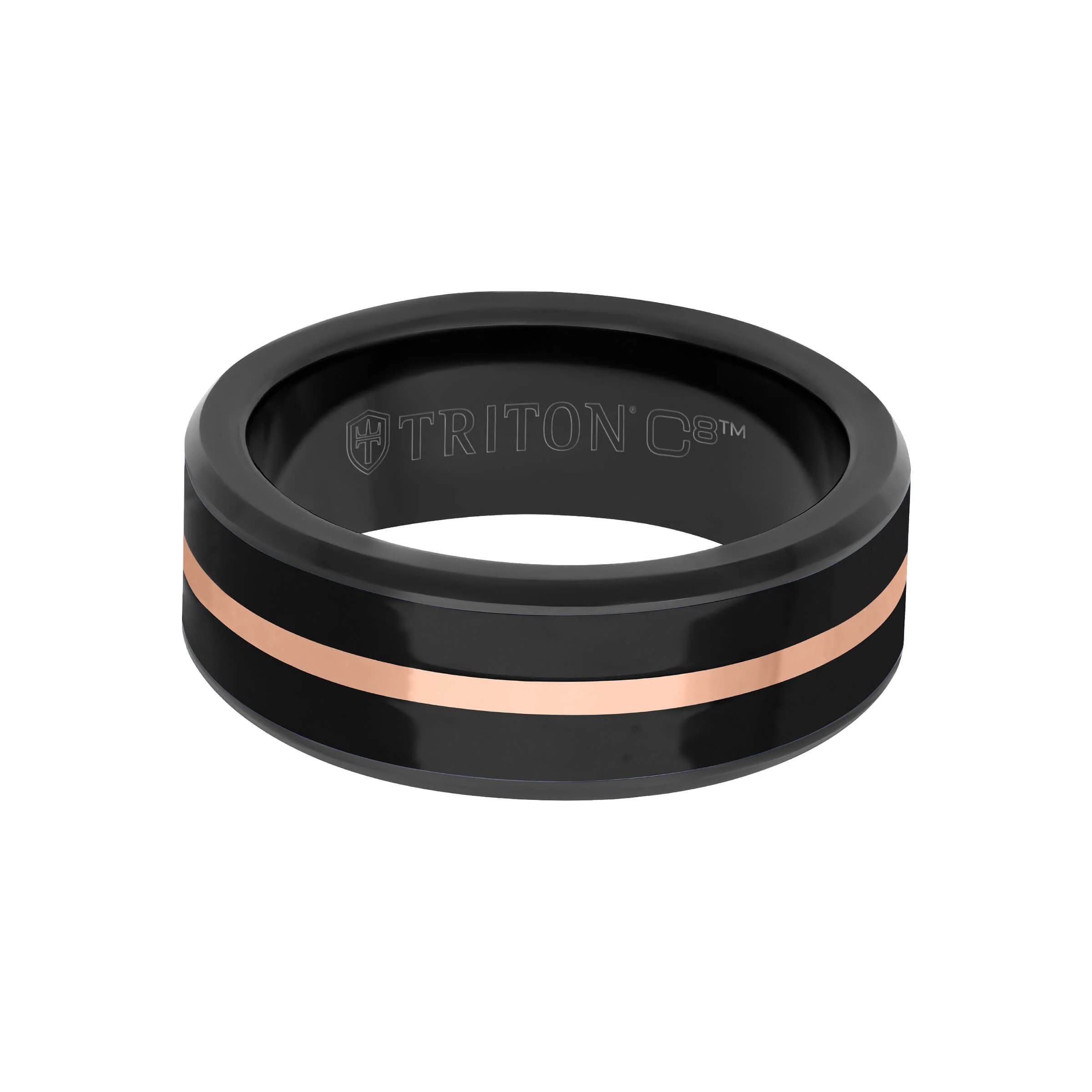 8MM Tungsten Carbide Ring - Ceramic C8 Inlay with  Center Line and Broken Edge - Image 4