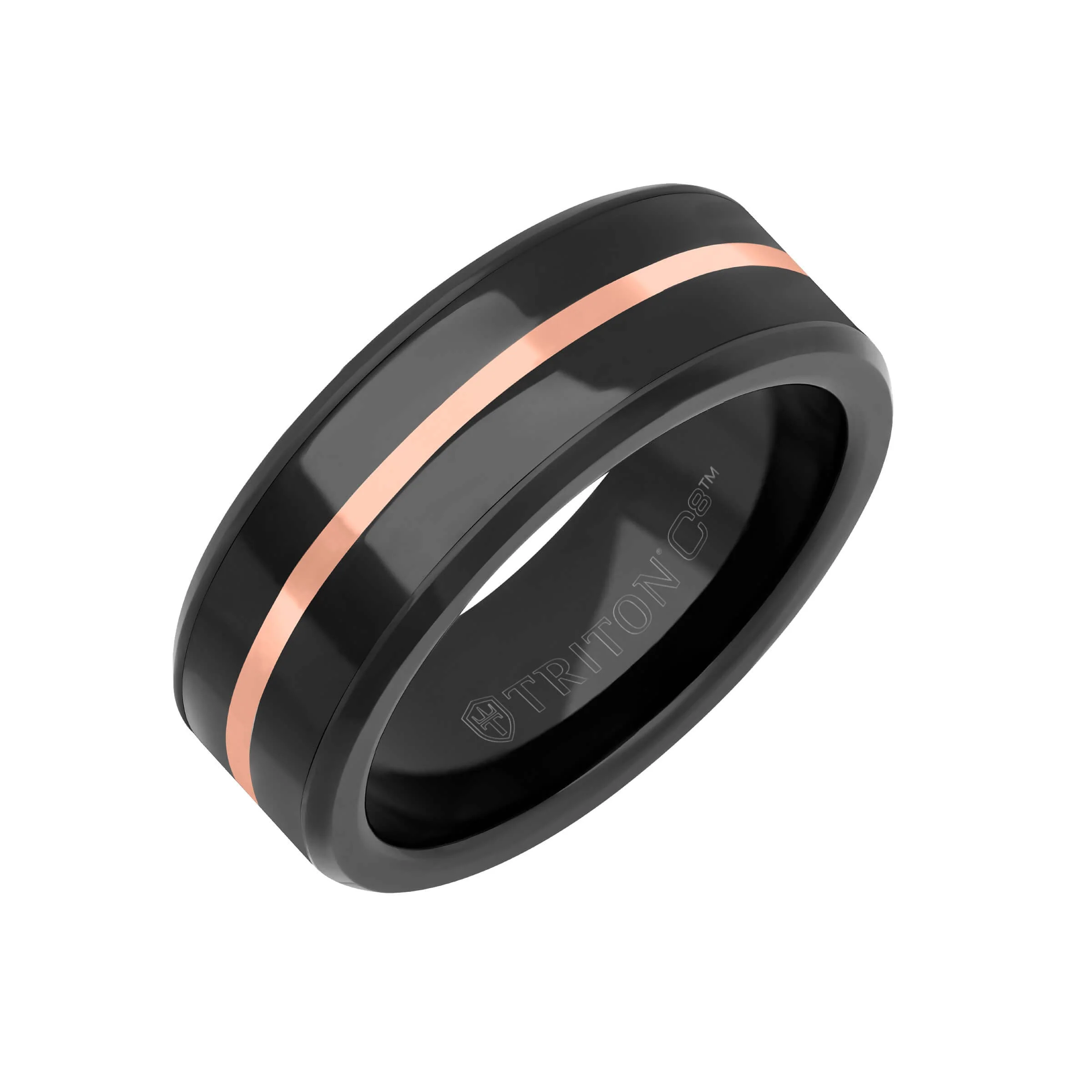 8MM Tungsten Carbide Ring - Ceramic C8 Inlay with  Center Line and Broken Edge - Image 5