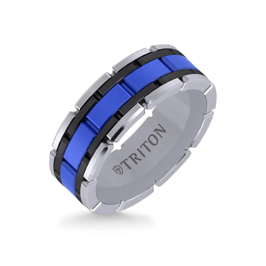 8MM Tungsten Carbide Ring - Ceramic Center Stitch Design - Image 3