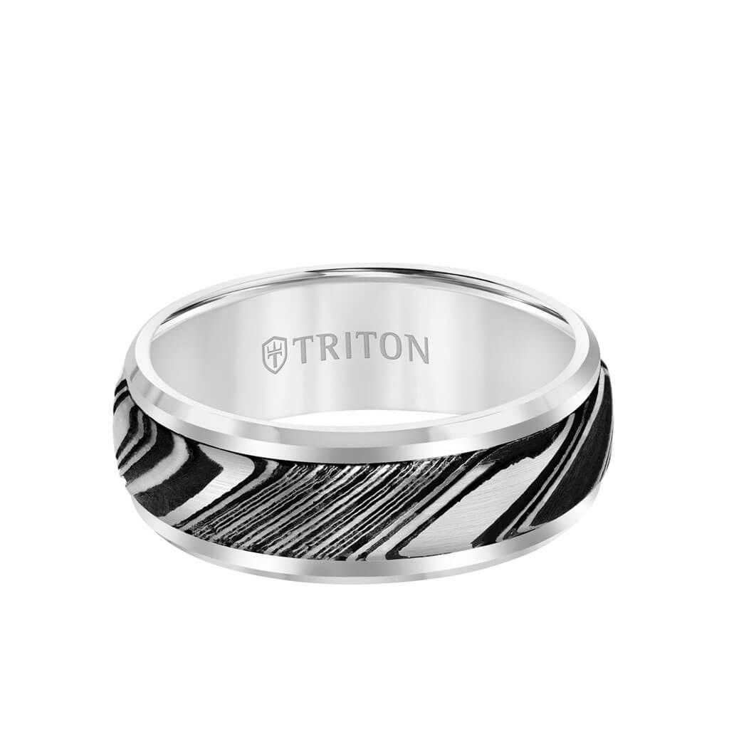 8MM Tungsten Carbide Ring - Damascus Steel with Bevel Edge - Image 4
