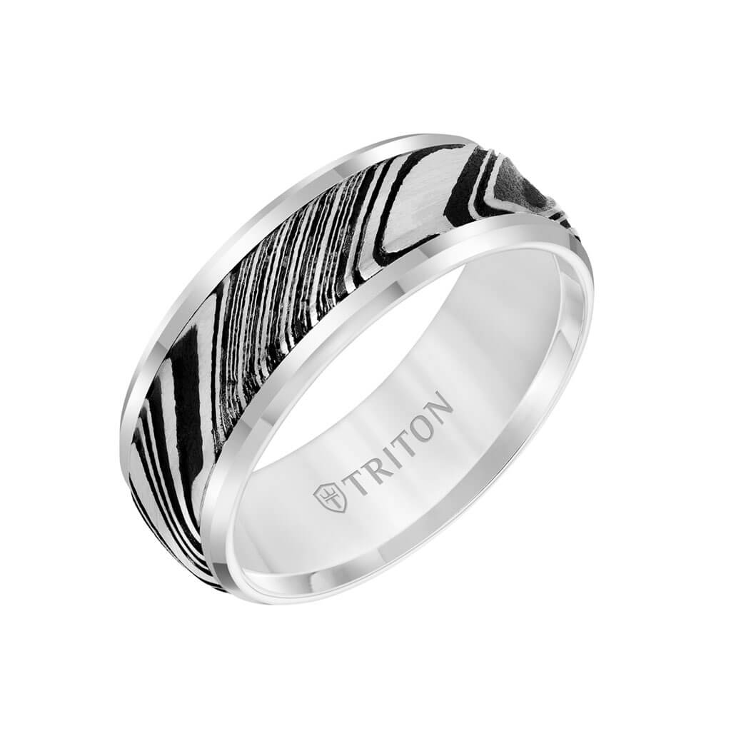 8MM Tungsten Carbide Ring - Damascus Steel with Bevel Edge - Image 5