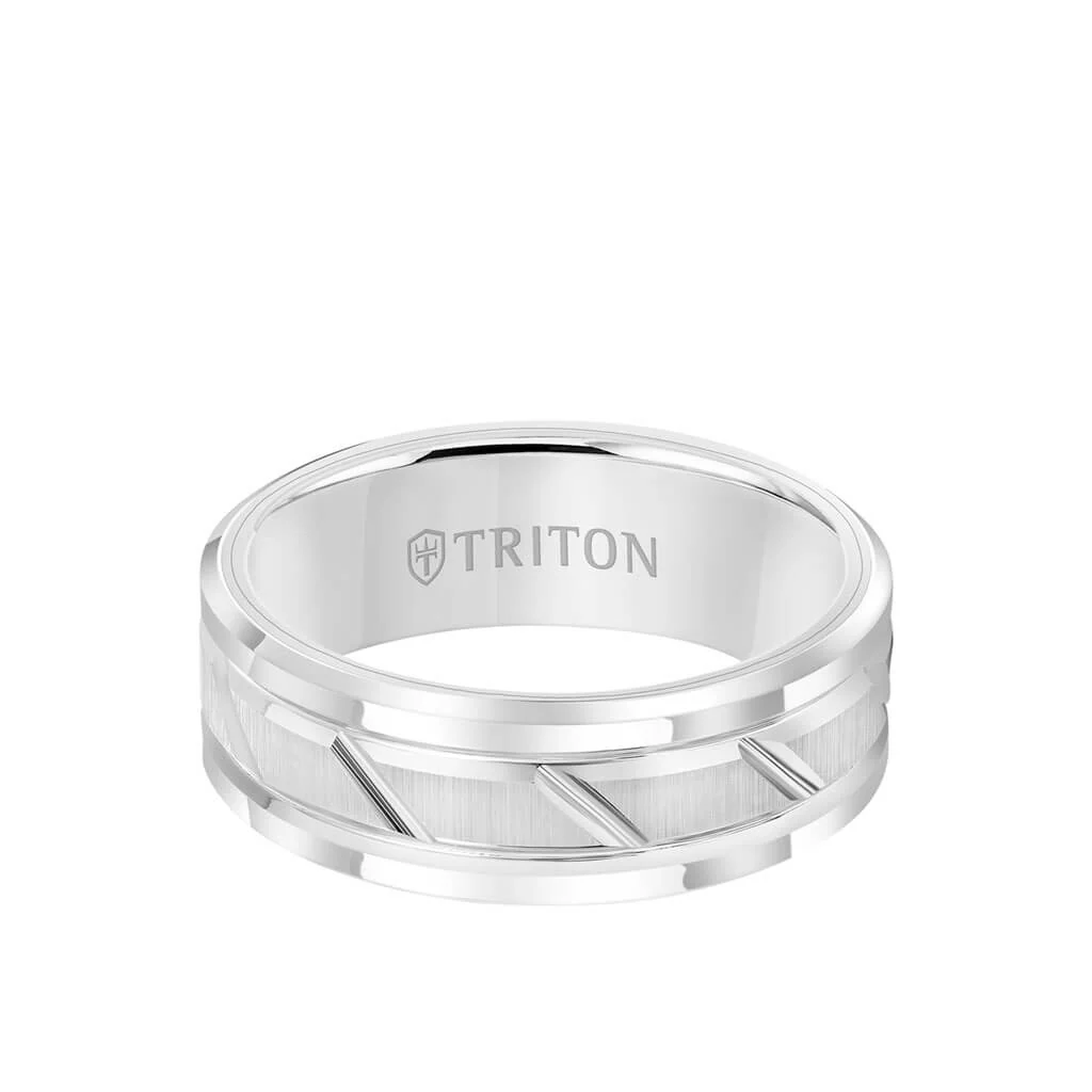 8MM Tungsten Carbide Ring - Diagonal Cut Center and Step Edge - Image 4