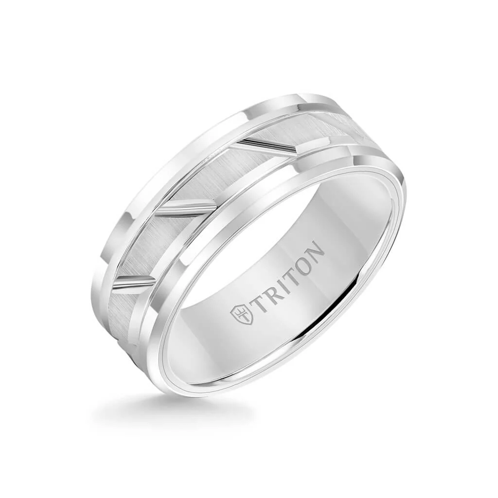 8MM Tungsten Carbide Ring - Diagonal Cut Center and Step Edge - Image 5