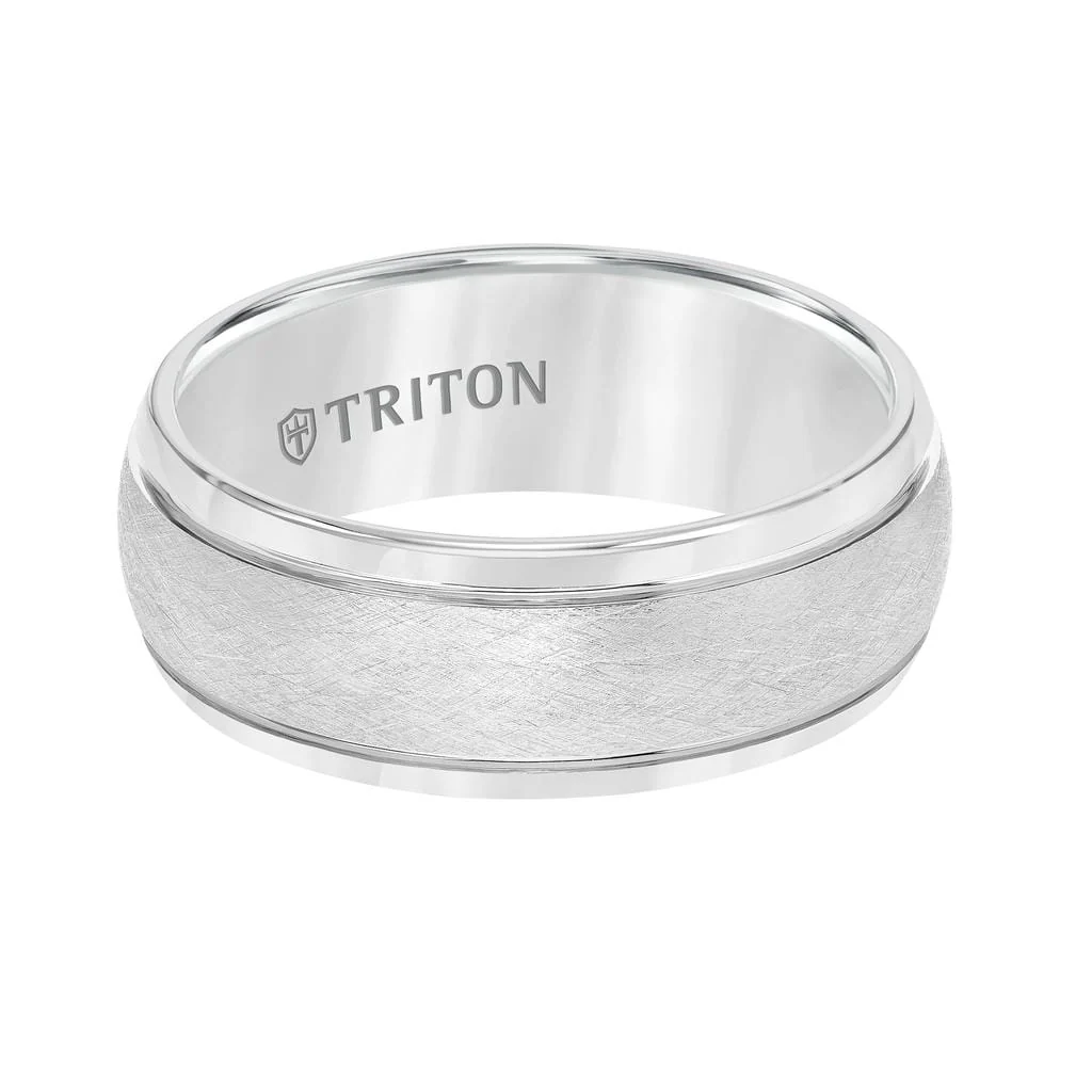 8MM Tungsten Carbide Ring - Domed Wire Brush Center and Flat Edge - Image 4