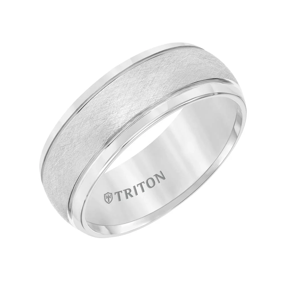 8MM Tungsten Carbide Ring - Domed Wire Brush Center and Flat Edge - Image 5