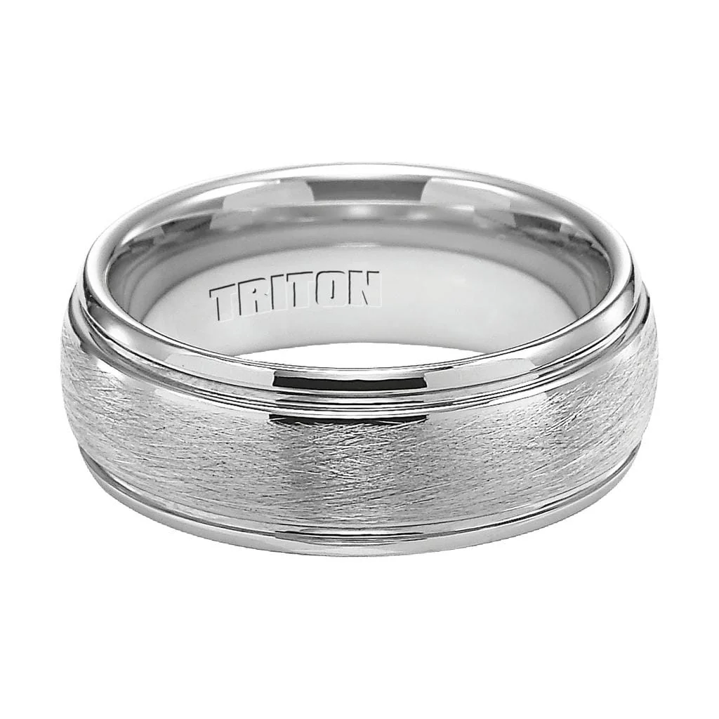 8MM Tungsten Carbide Ring - Domed Wire Brush Center and Flat Edge - Image 6
