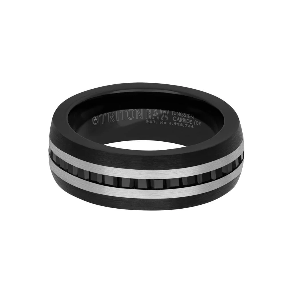 8MM Tungsten Carbide Ring - Eternity Black Heat-Treated Sapphires with Rounded Edge